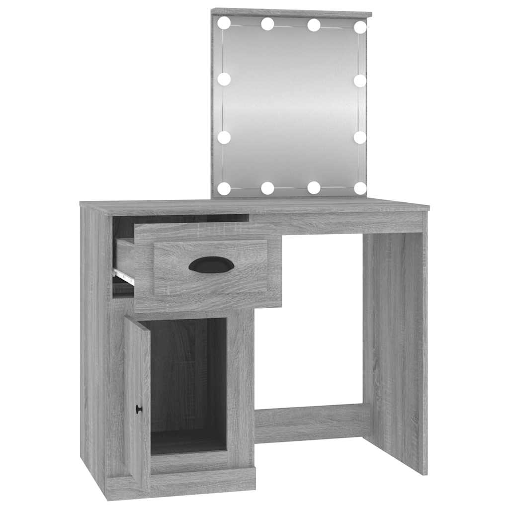 Dressing table with LED, grey, 90x50x132.5cm, wood