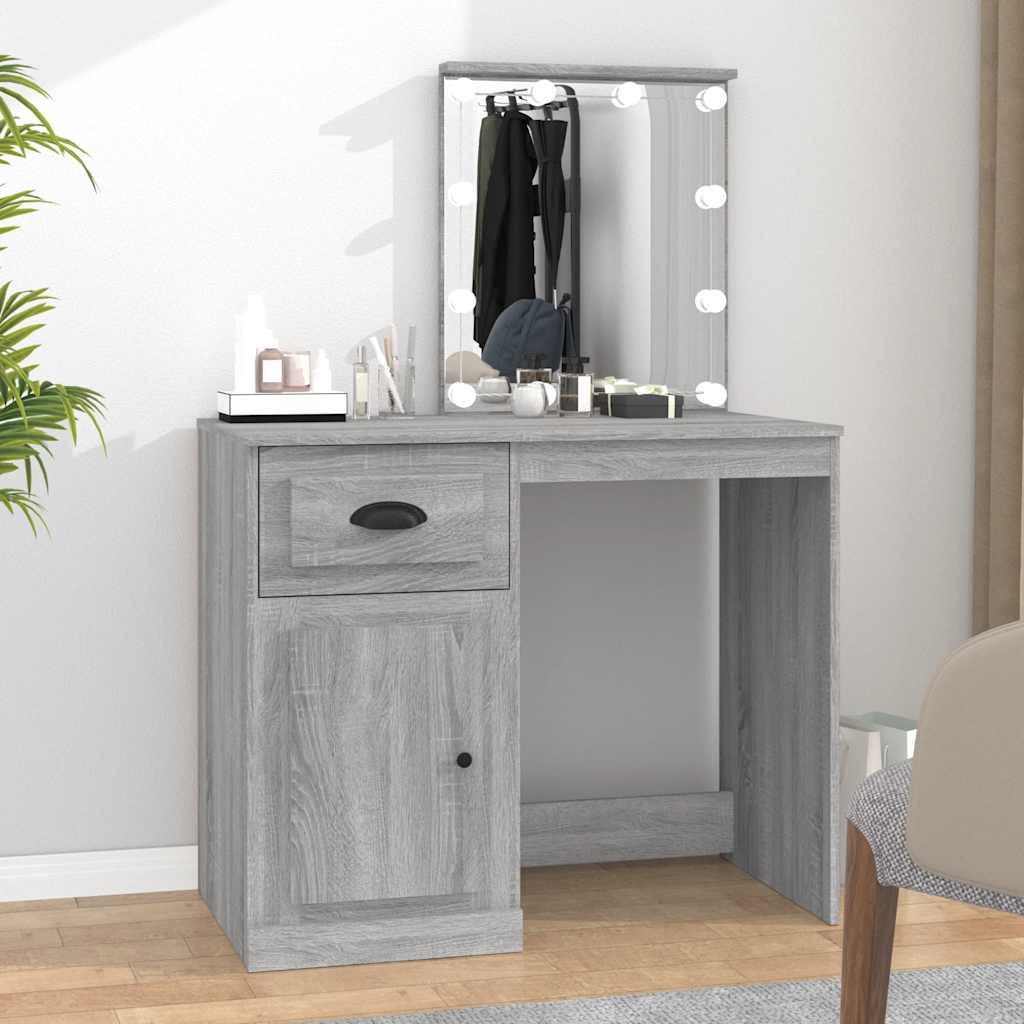 Dressing table with LED, grey, 90x50x132.5cm, wood