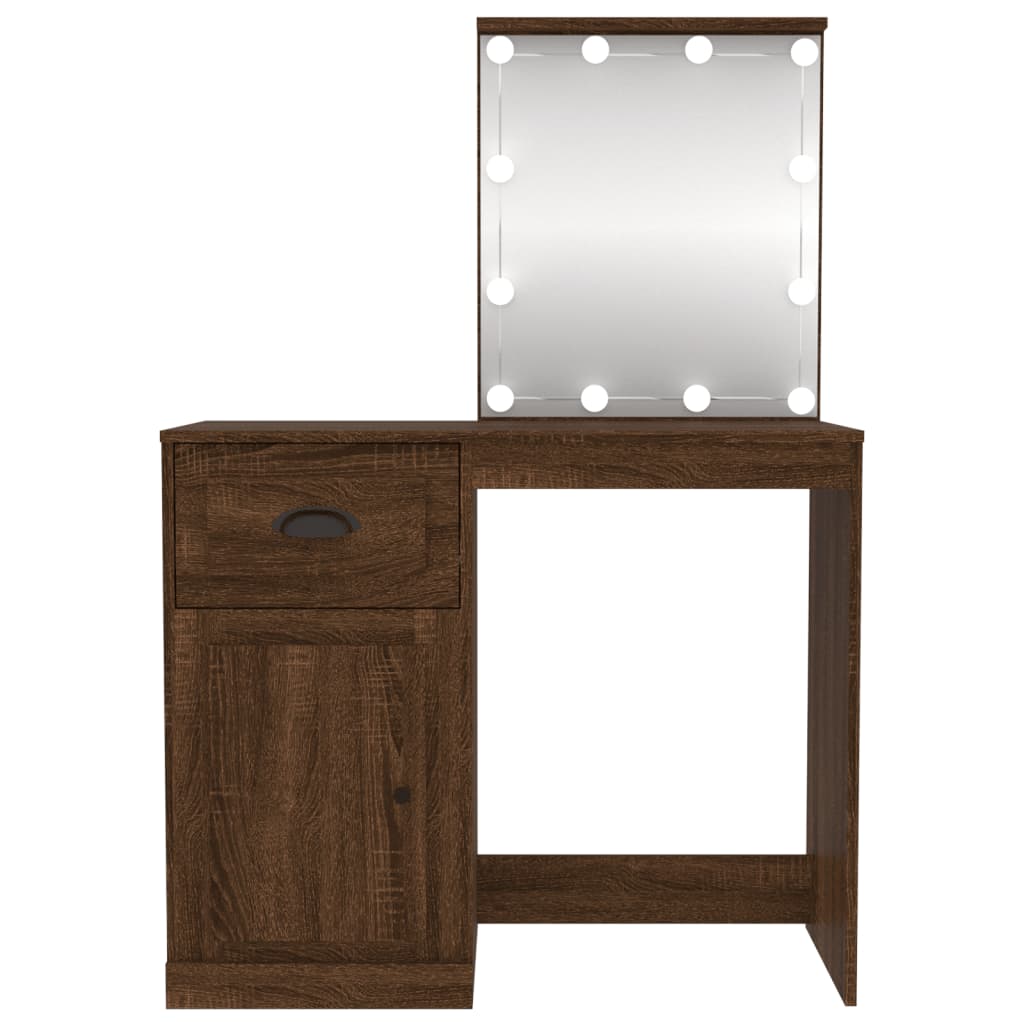 Kosmētikas galds ar LED, brūns, 90x50x132,5cm, koks