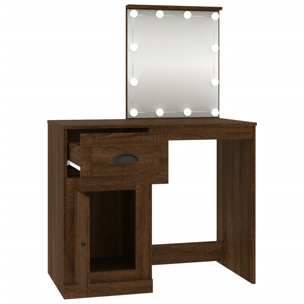 Kosmētikas galds ar LED, brūns, 90x50x132,5cm, koks