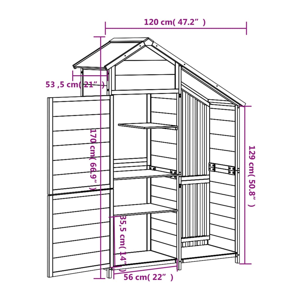 Tool shed DURHAM, brown, 120x53.5cm