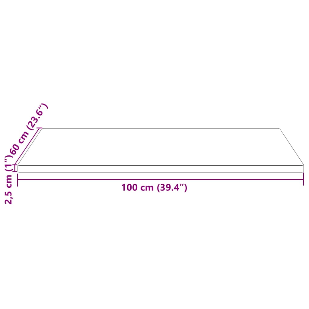 Countertop, white, 100x60x2.5cm, solid pine, rectangular