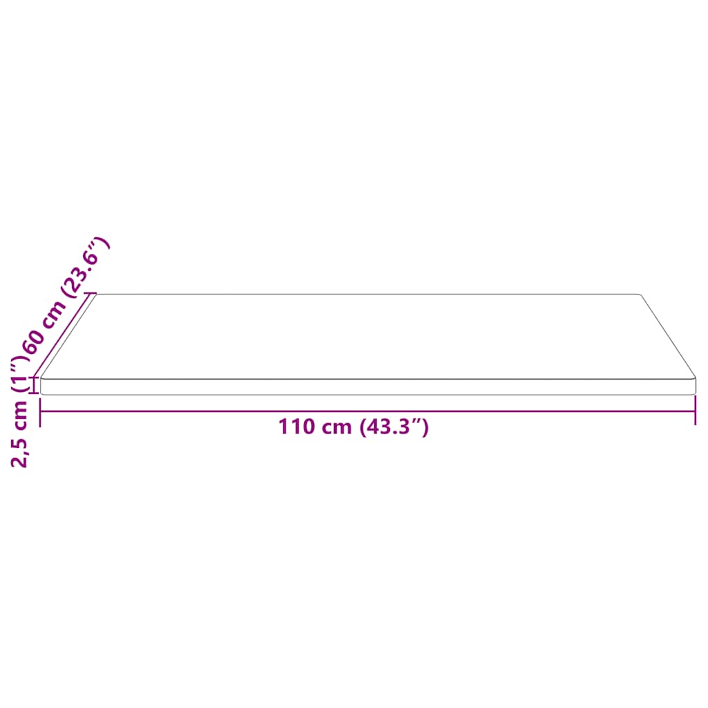 Tabletop, white, 110x60x2.5cm, solid pine, rectangular