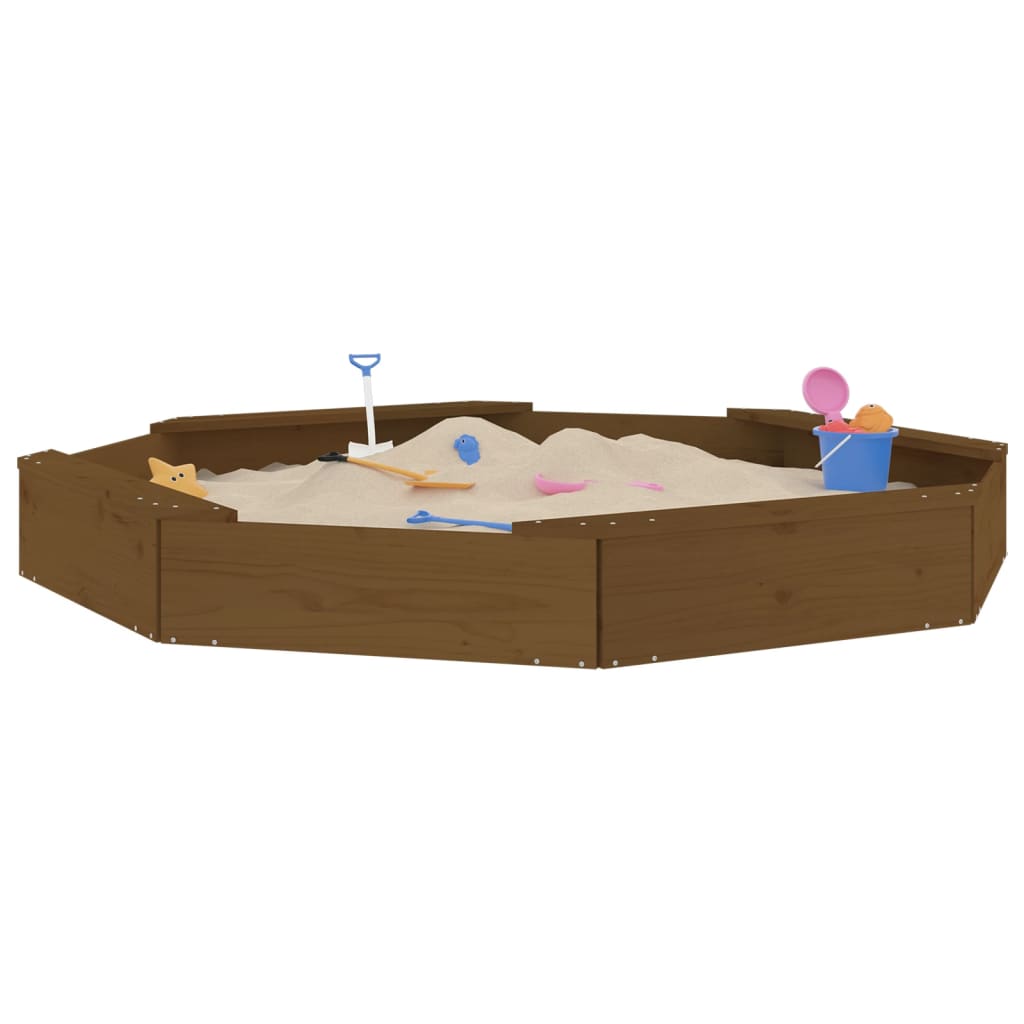 Sandpit with seats, honey, solid pine, octagonal