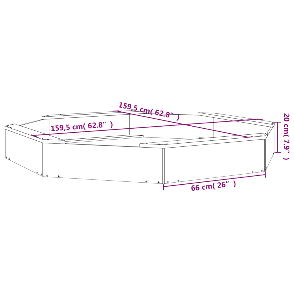 Sandpit with seats, honey, solid pine, octagonal