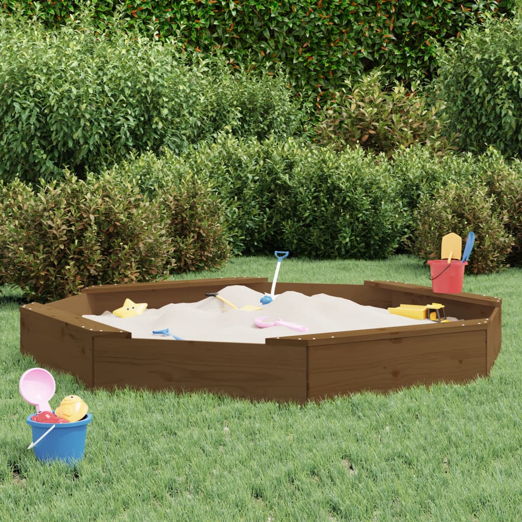 Sandpit with seats, honey, solid pine, octagonal