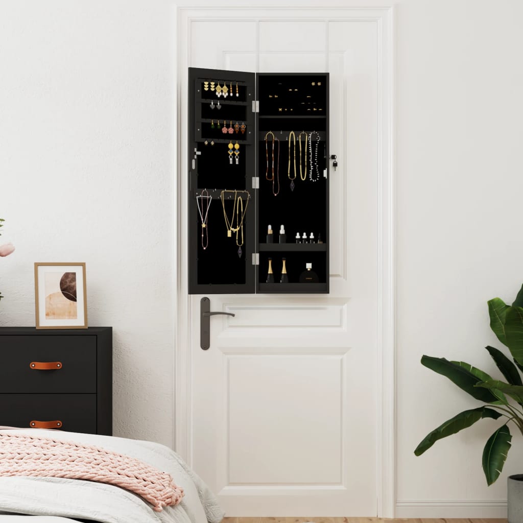 Wall-mounted mirrored jewellery cabinet, black, 30x8.5x90cm