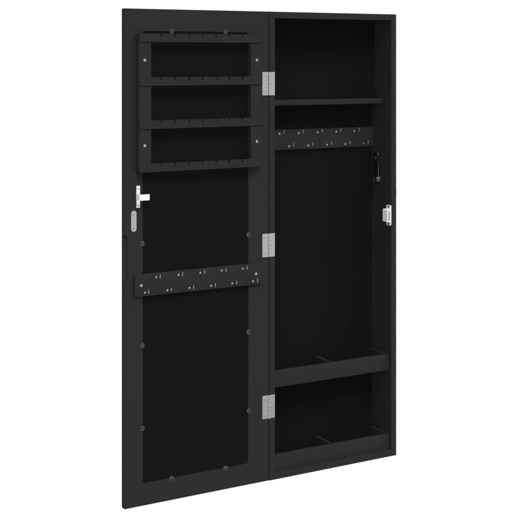 Wall-mounted mirrored jewellery cabinet, black, 30x8.5x90cm