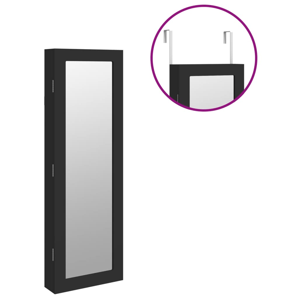 Wall-mounted mirrored jewellery cabinet, black, 30x8.5x90cm