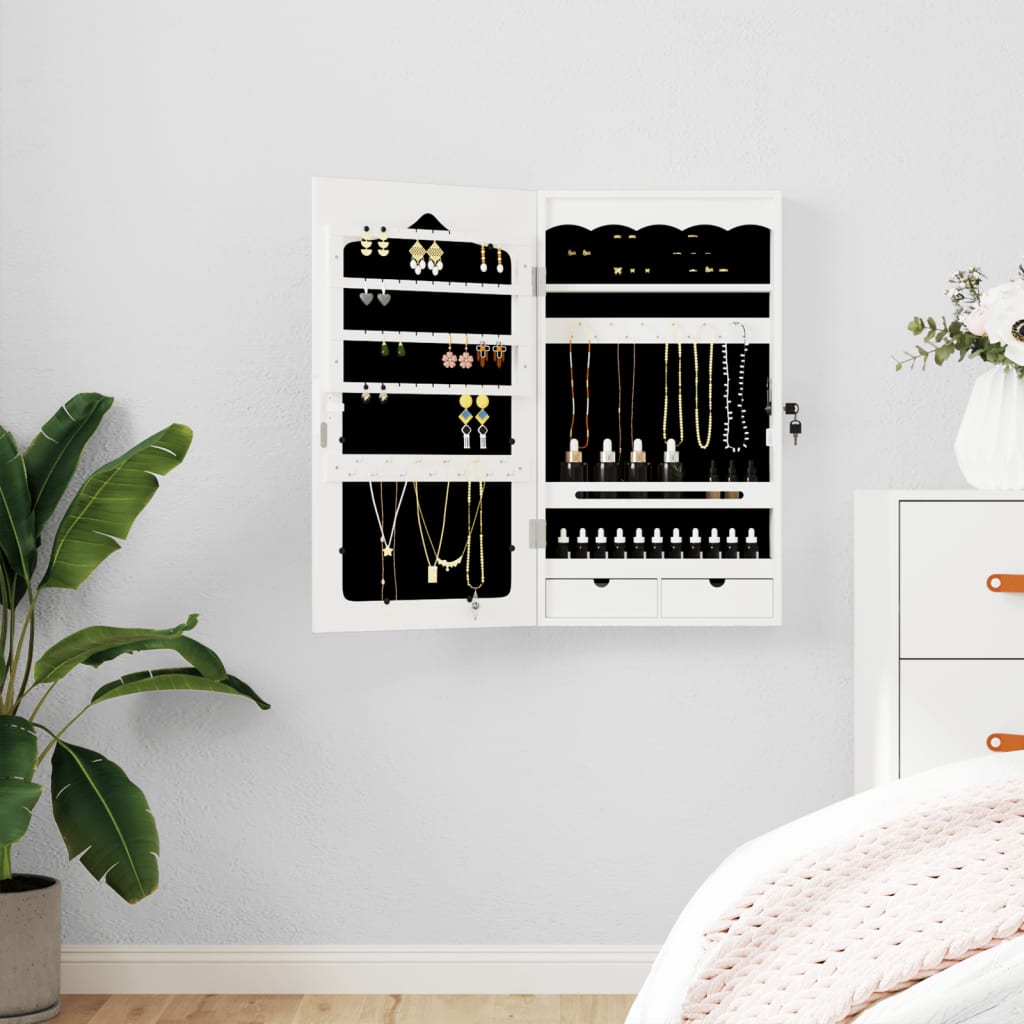 Spoguļa juvelierizstrādājumu skapītis, balts, 37,5x10x67cm, piestiprināms pie sienas