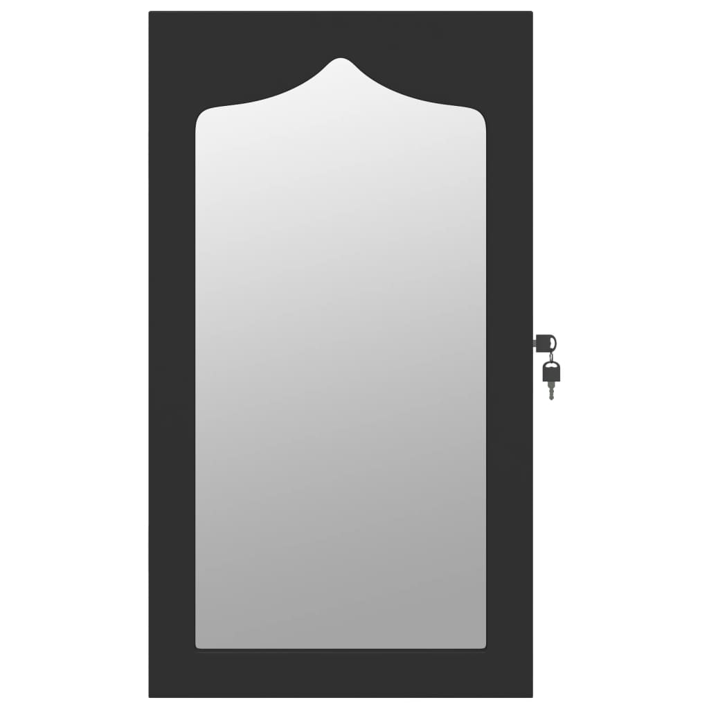 Wall-mounted mirrored jewelry cabinet, black, 37.5x10x67cm