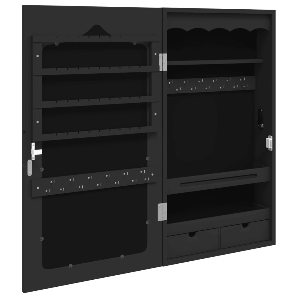 Wall-mounted mirrored jewelry cabinet, black, 37.5x10x67cm