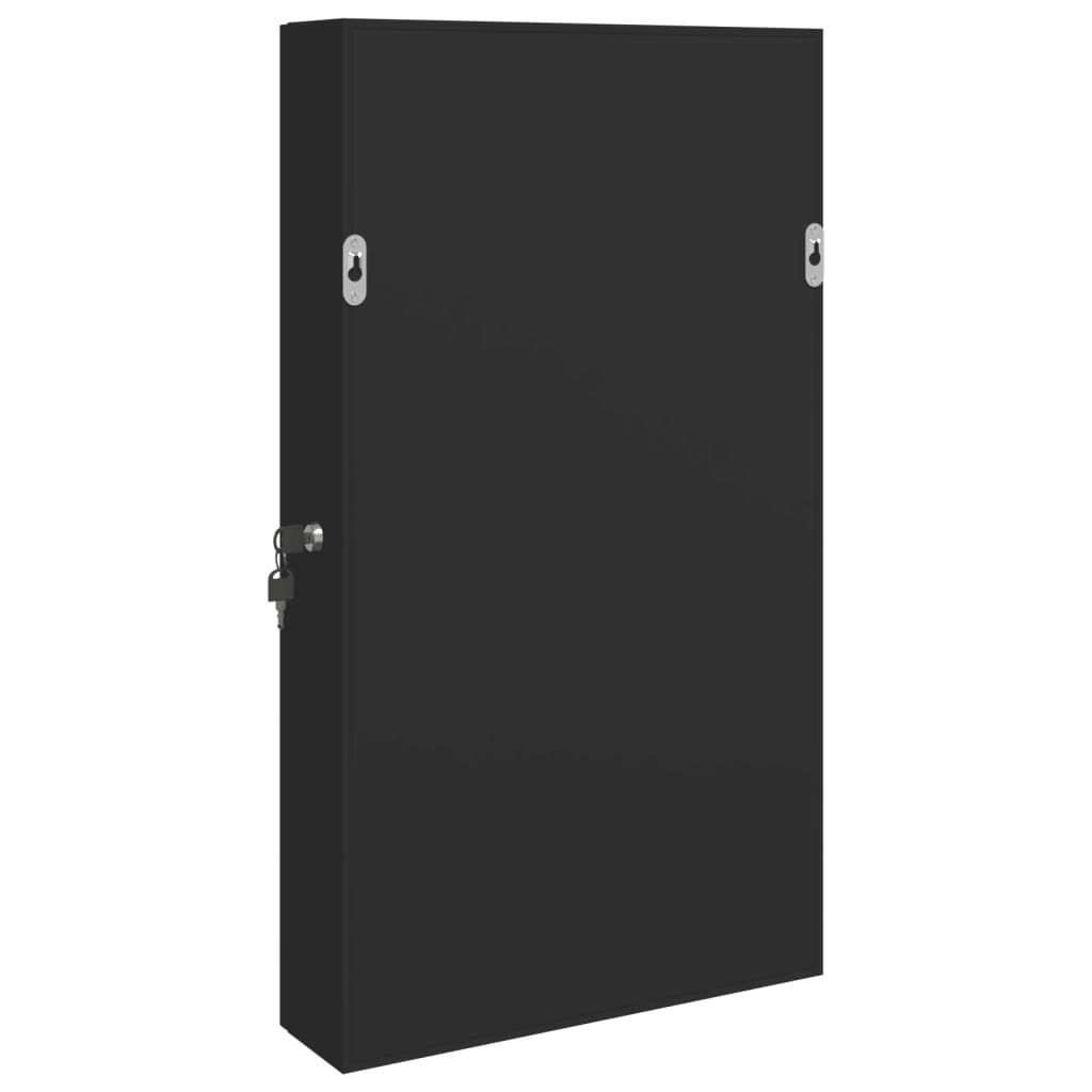 Wall-mounted mirrored jewelry cabinet, black, 37.5x10x67cm