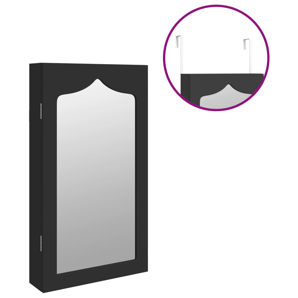Wall-mounted mirrored jewelry cabinet, black, 37.5x10x67cm