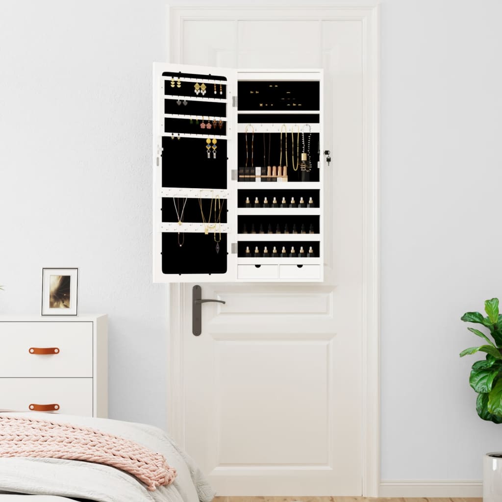 Mirrored jewelry cabinet with LED lighting, white