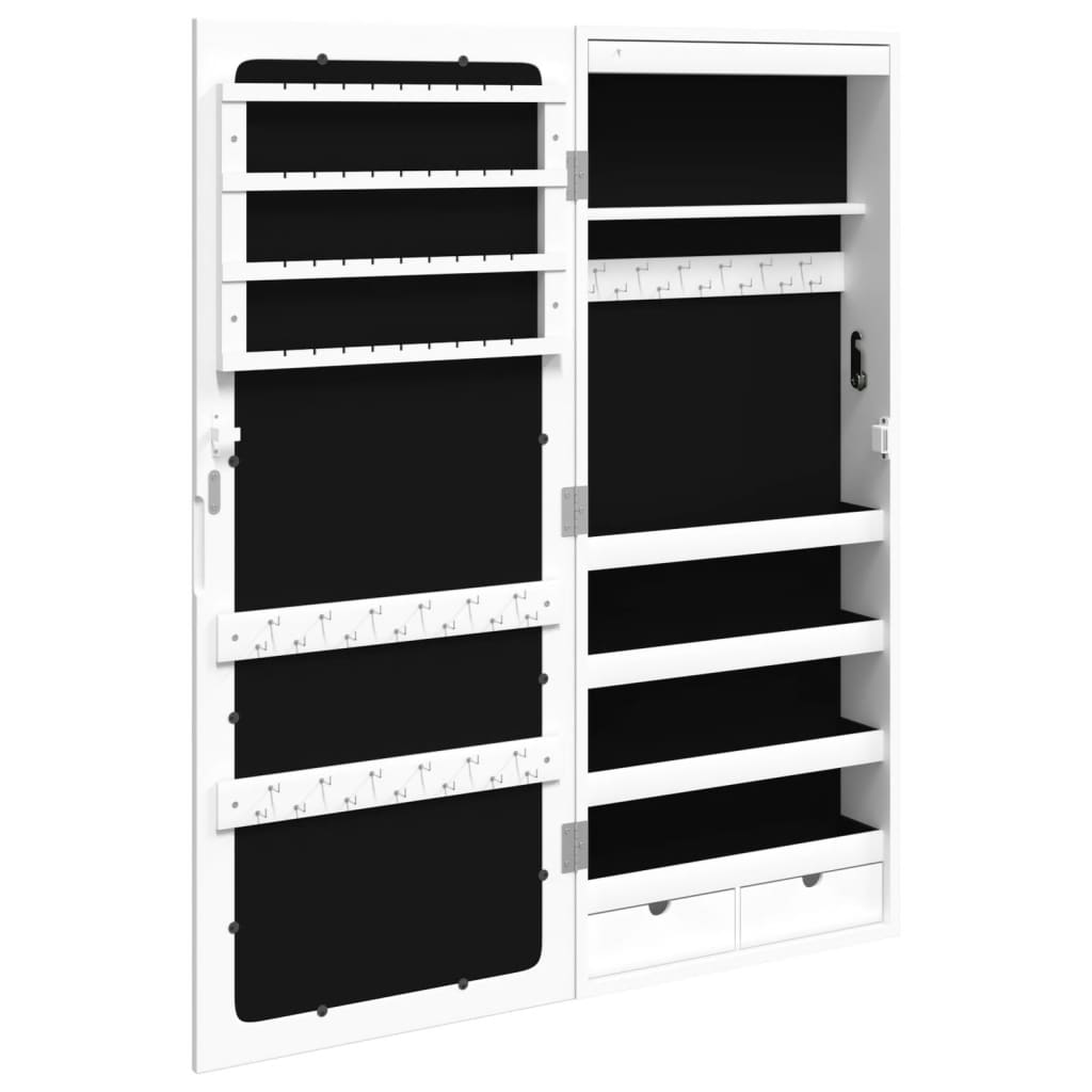 Mirrored jewelry cabinet with LED lighting, white
