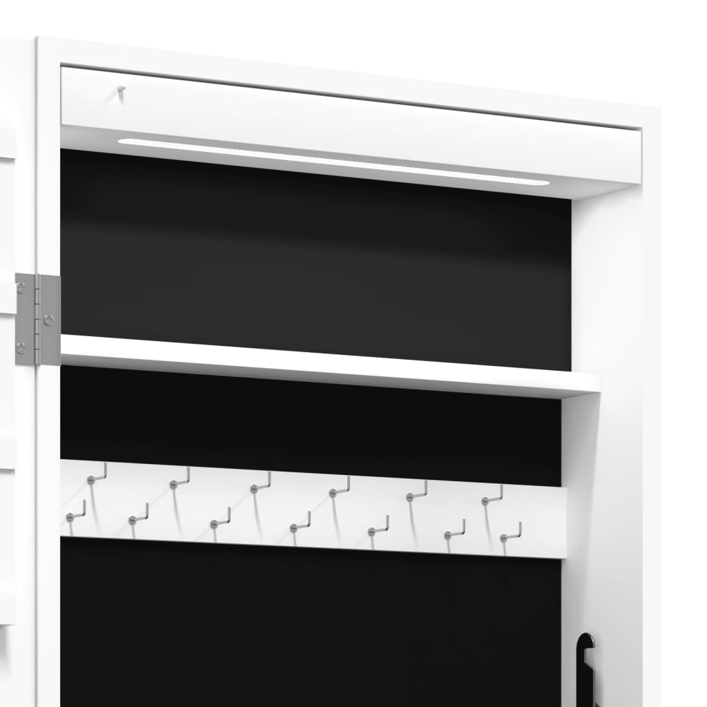 Veidrodinė papuošalų spintelė su LED apšvietimu, baltos spalvos