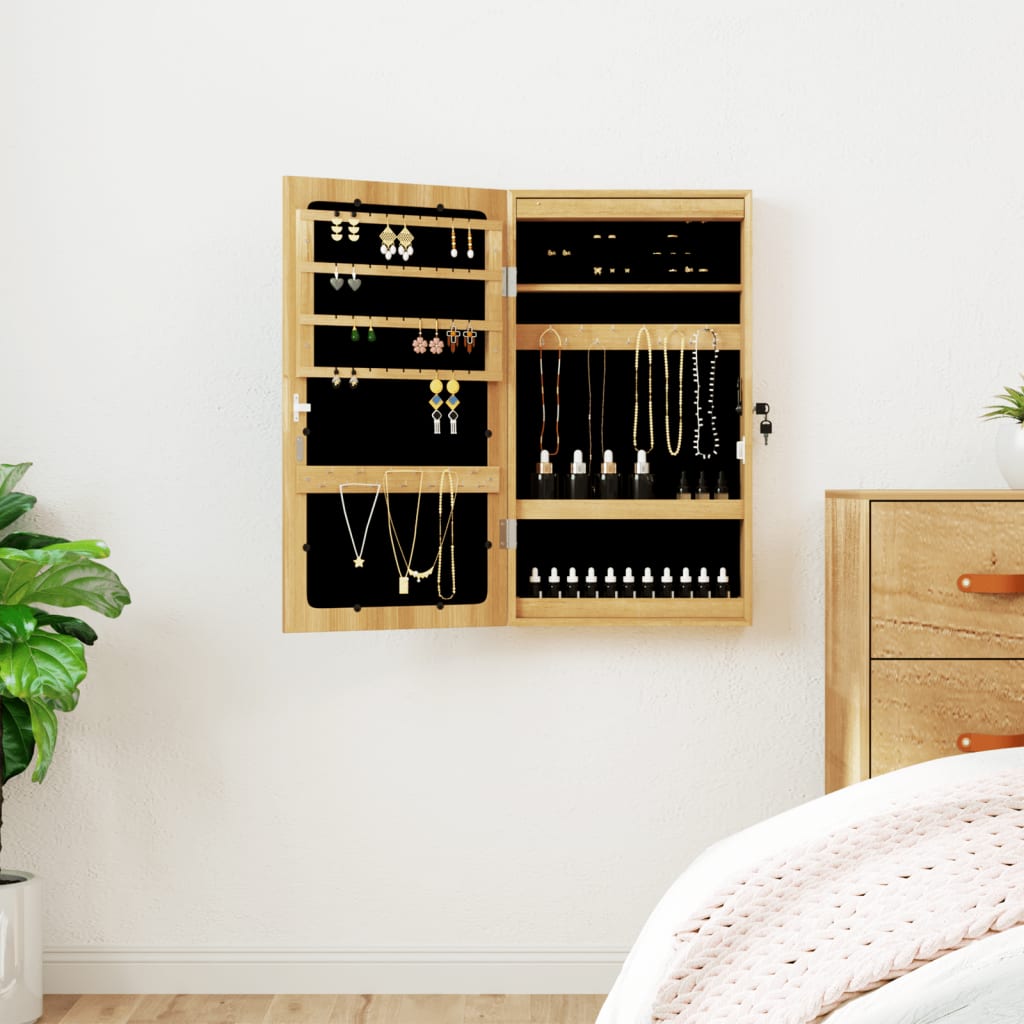 Mirrored jewelry cabinet with LED lighting
