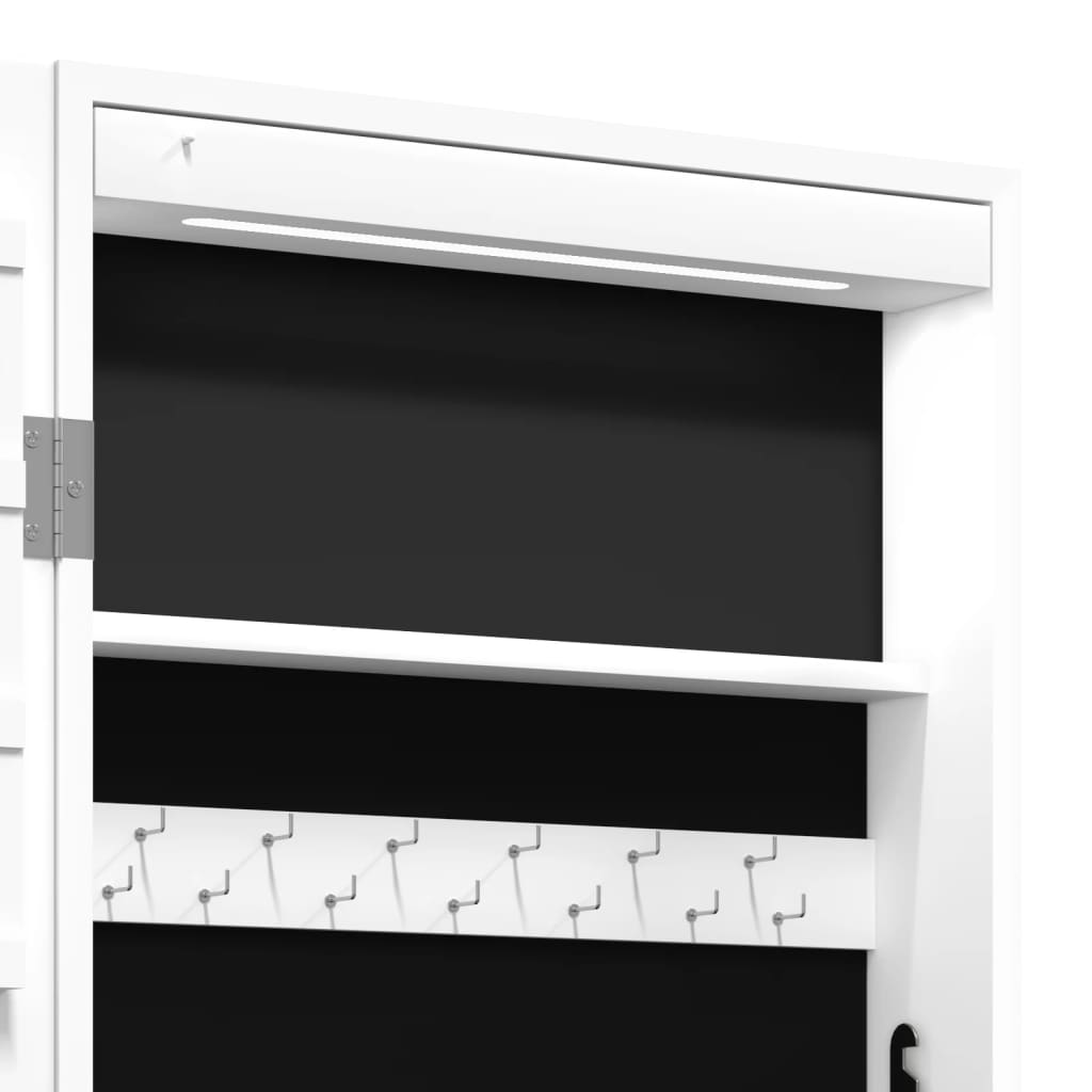 Veidrodinė papuošalų spintelė su LED apšvietimu, baltos spalvos