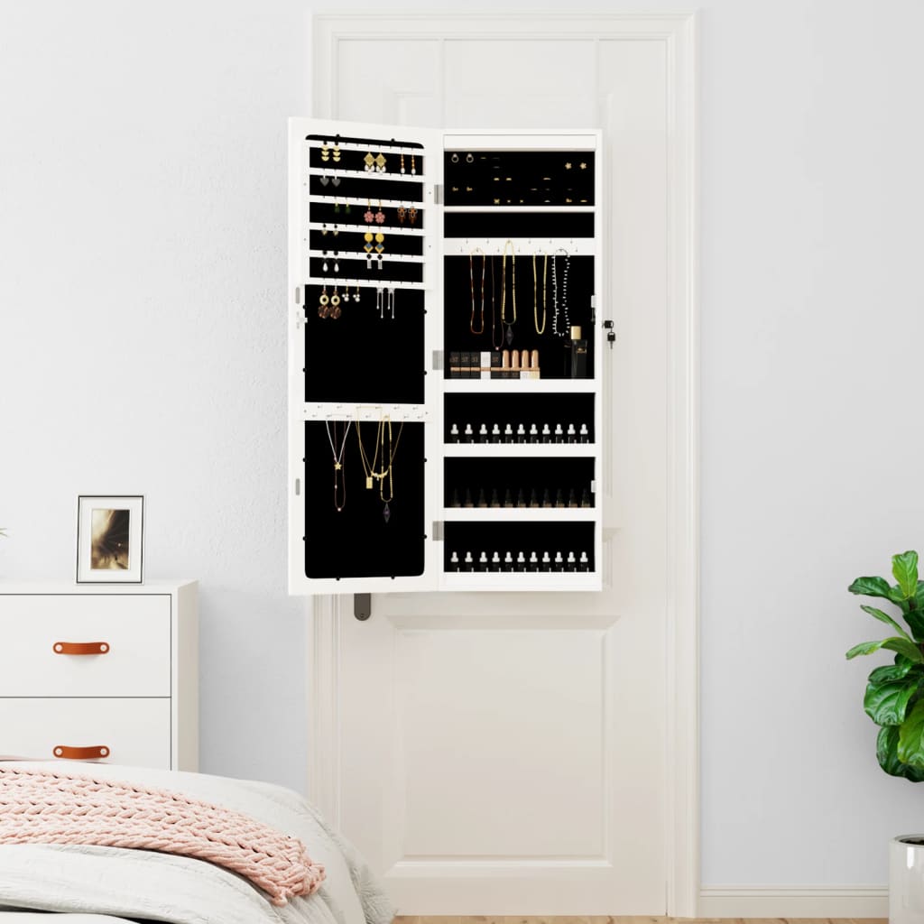 Mirrored jewelry cabinet with LED lighting, white