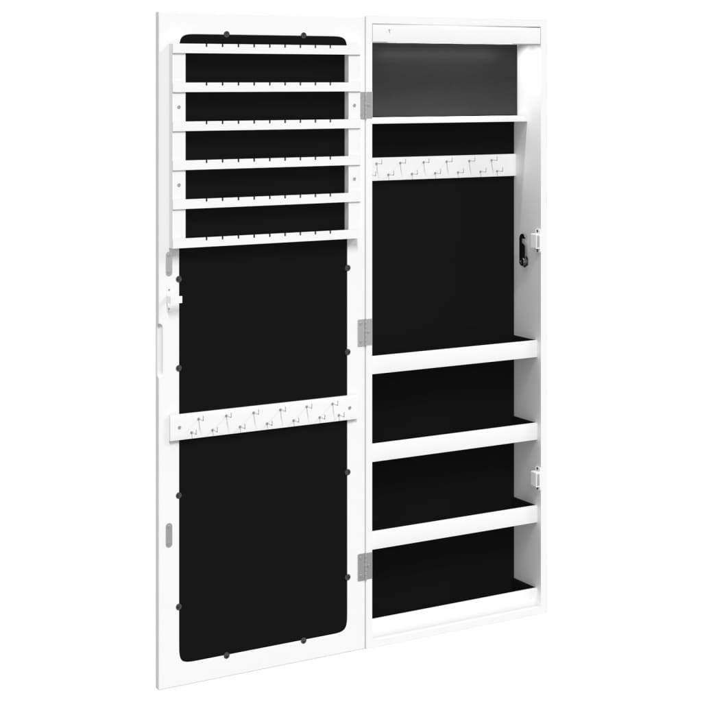 Mirrored jewelry cabinet with LED lighting, white