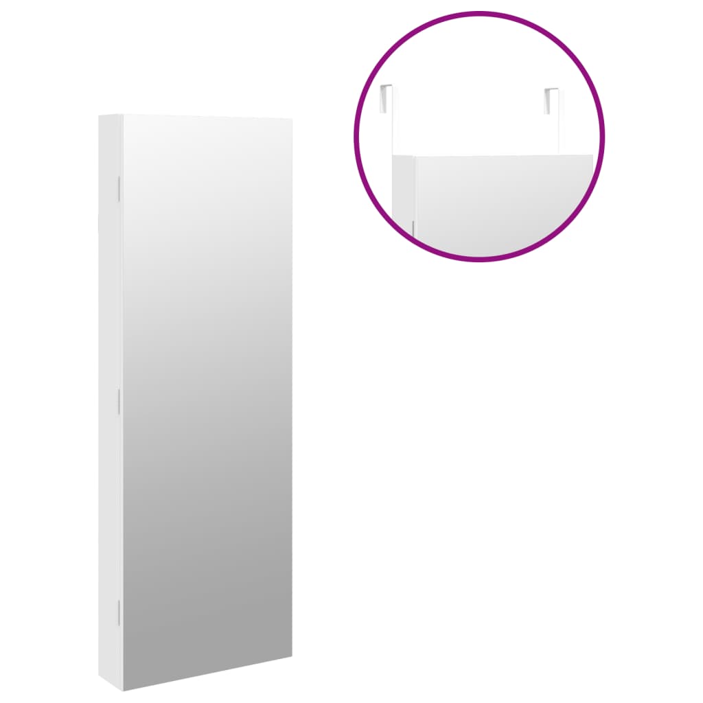 Mirrored jewelry cabinet with LED lighting, white