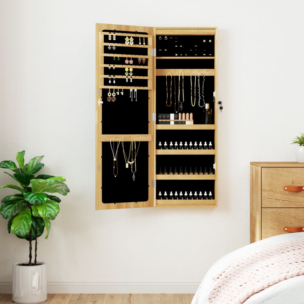 Mirrored jewelry cabinet with LED lighting