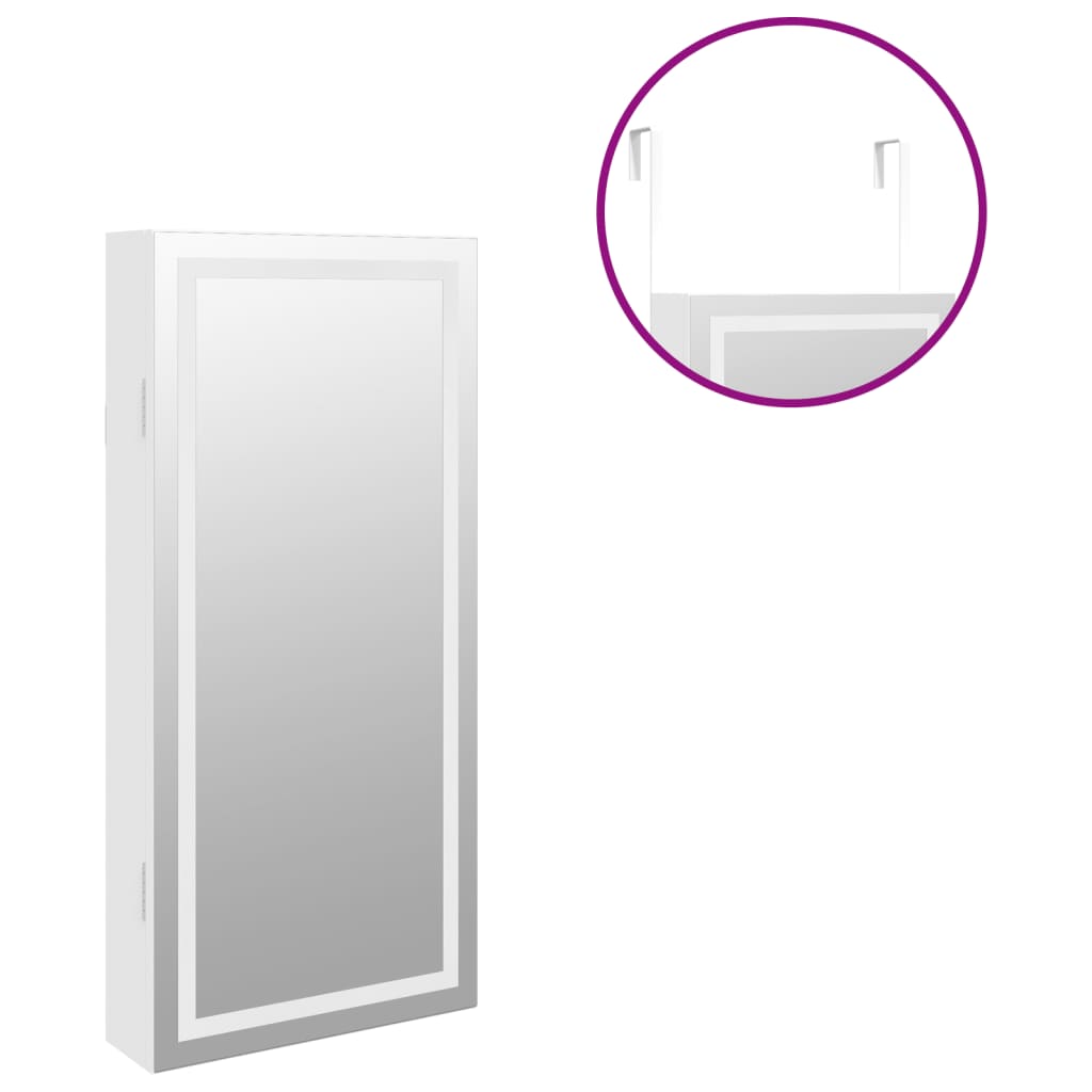 Veidrodinė papuošalų spintelė su LED apšvietimu, baltos spalvos