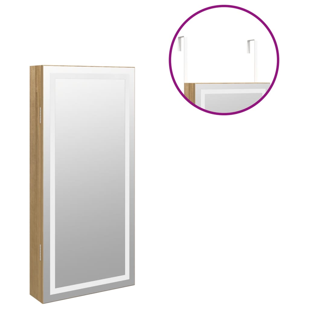 Mirrored jewelry cabinet with LED lighting