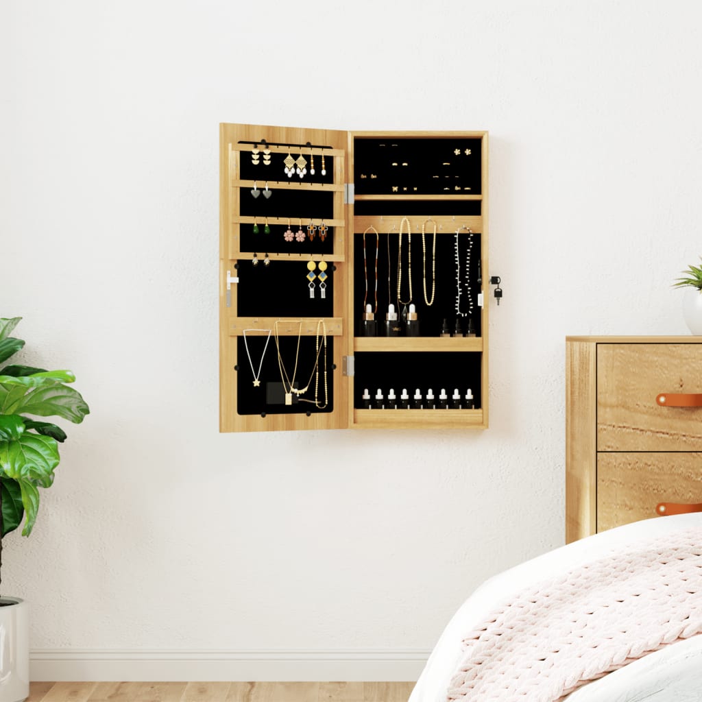 Mirrored jewelry cabinet with LED lighting