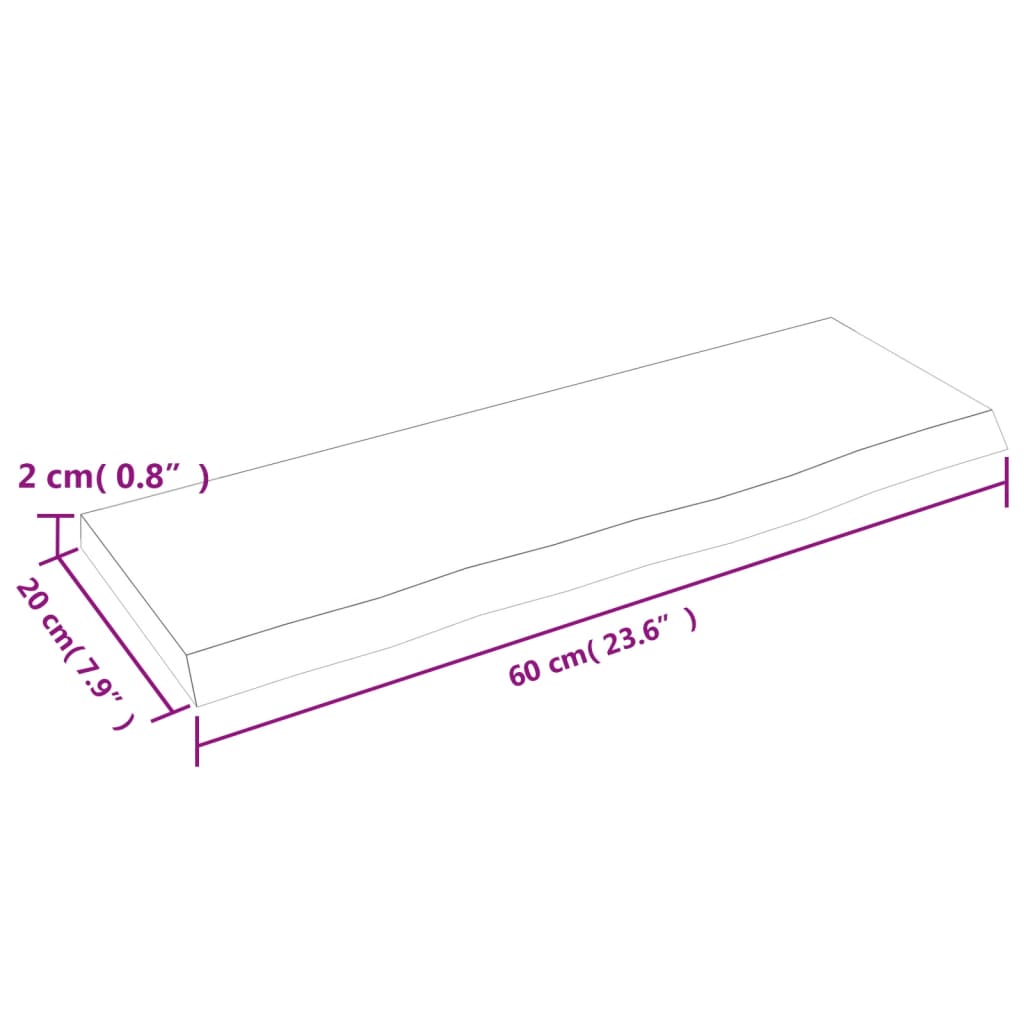 Wall shelf, 60x20x2cm, untreated solid oak wood