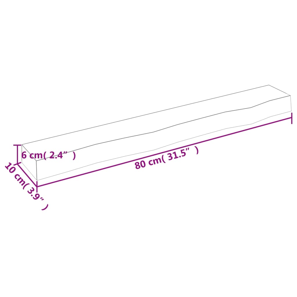 Wall shelf, 80x10x6cm, untreated solid oak