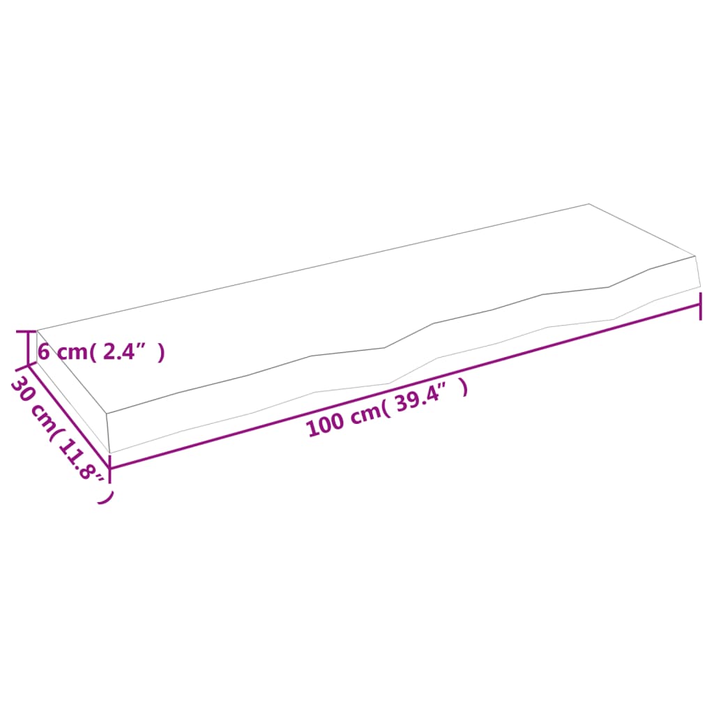 Wall shelf, light brown, 100x30x(2-6) cm, solid oak