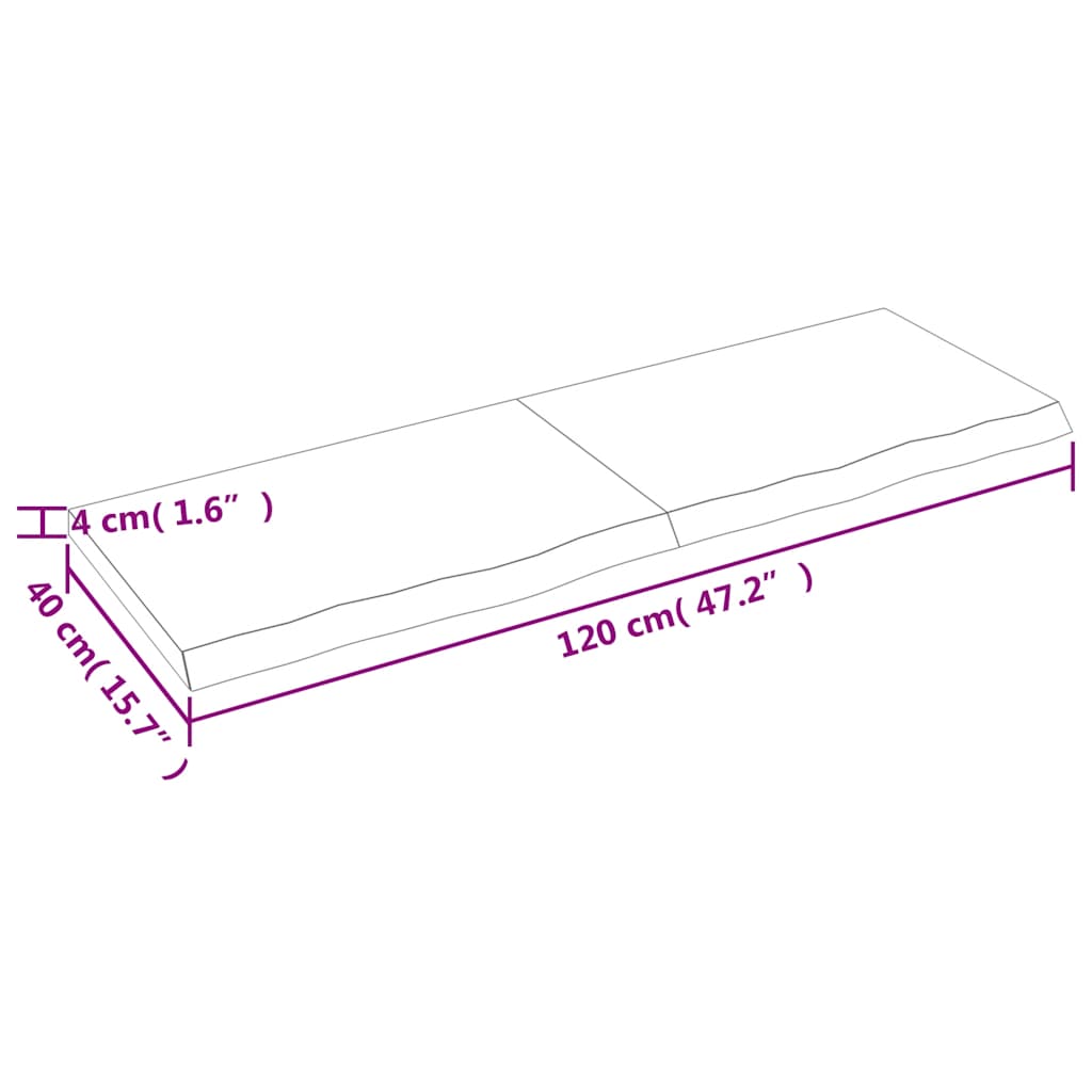 Wall shelf, light brown, 120x40x(2-4) cm, solid oak