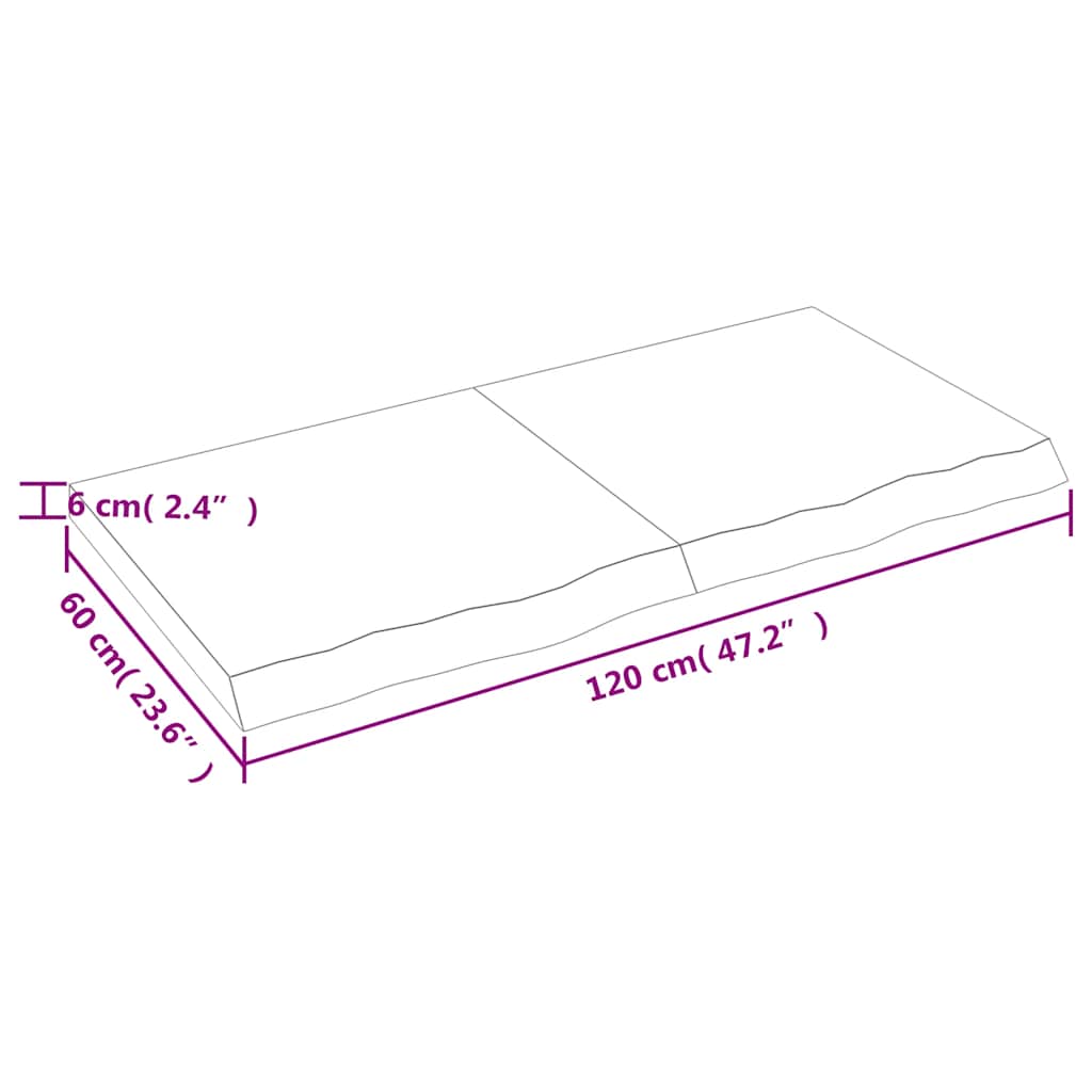 Wall shelf, light brown, 120x60x(2-6) cm, solid oak