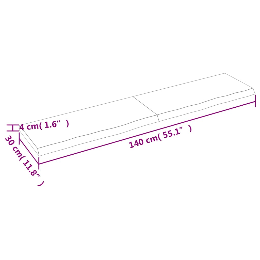 Wall shelf, light brown, 140x30x(2-4) cm, solid oak