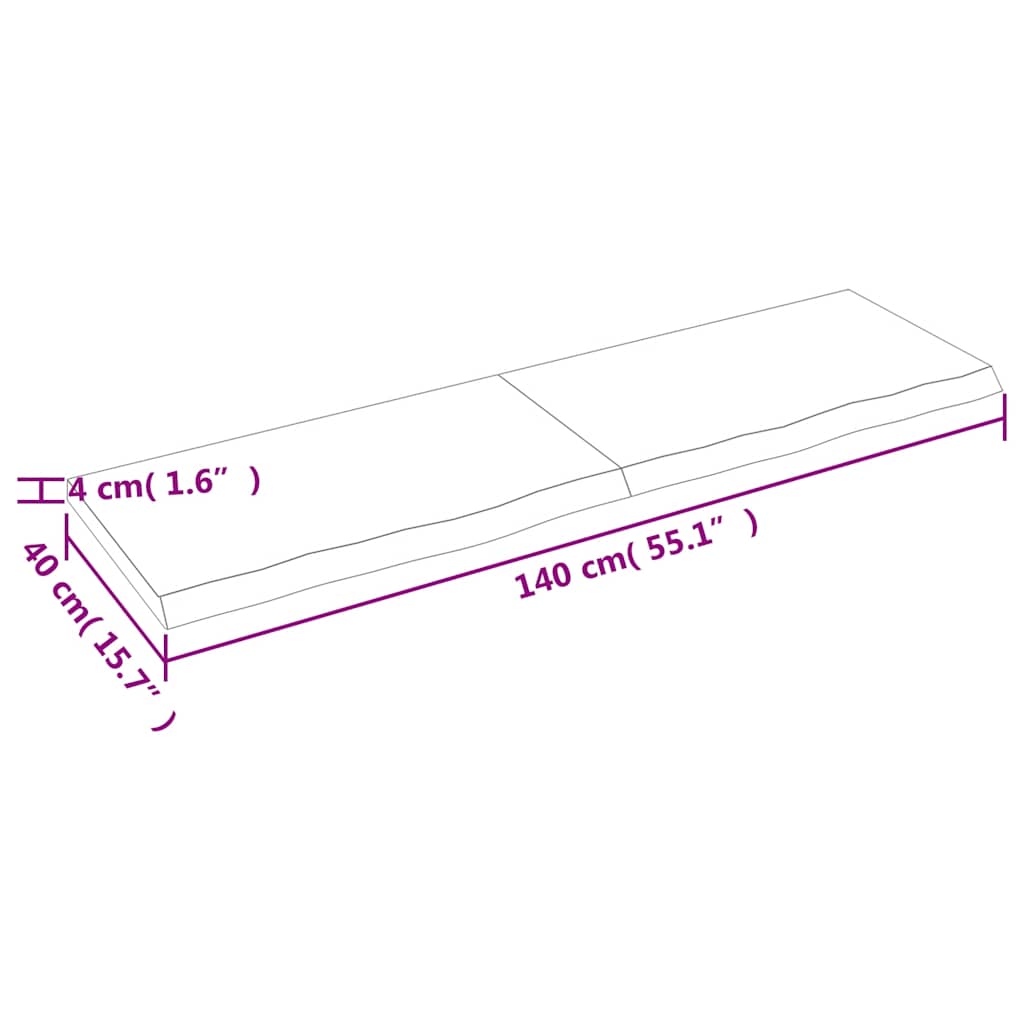 Wall shelf, light brown, 140x40x(2-4) cm, solid oak