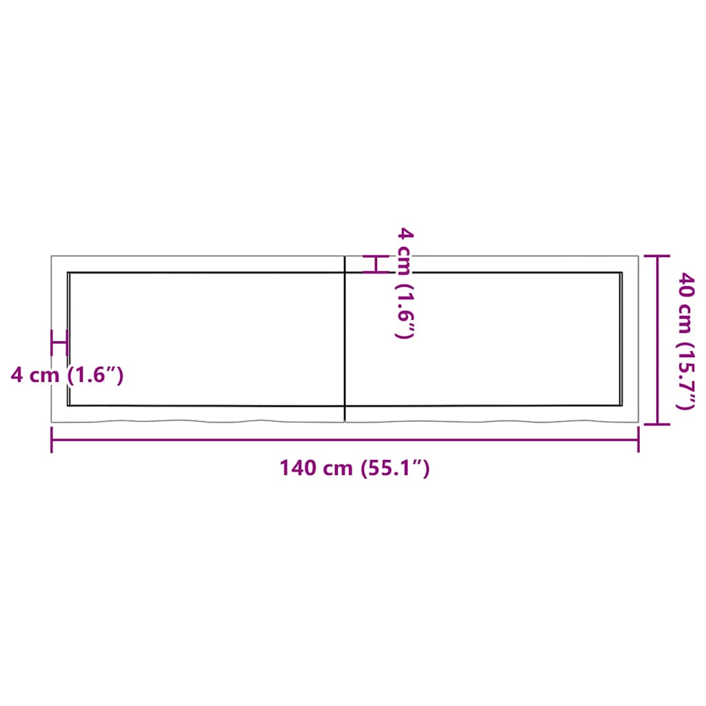 Wall shelf, light brown, 140x40x(2-4) cm, solid oak