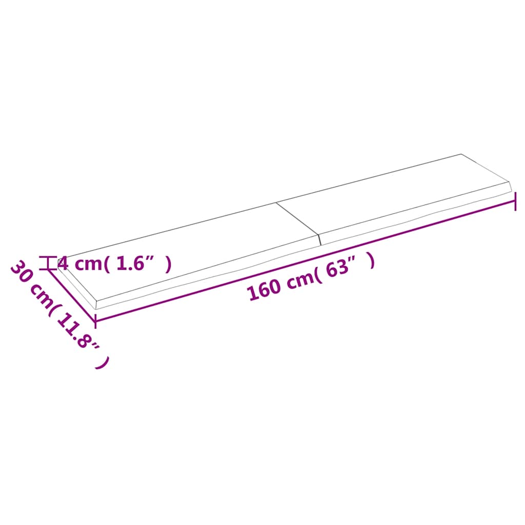 Wall shelf, light brown, 160x30x(2-4) cm, solid oak