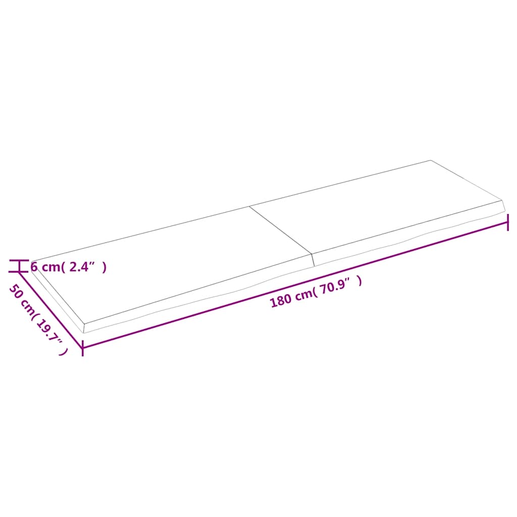 Wall shelf, light brown, 180x50x(2-6) cm, solid oak