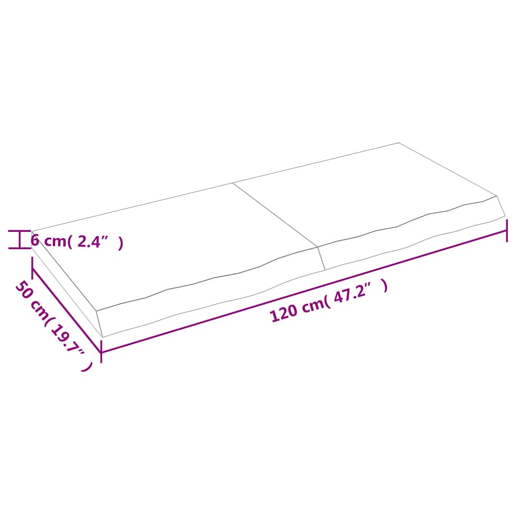 Wall shelf, dark brown, 120x50x(2-6) cm, solid oak