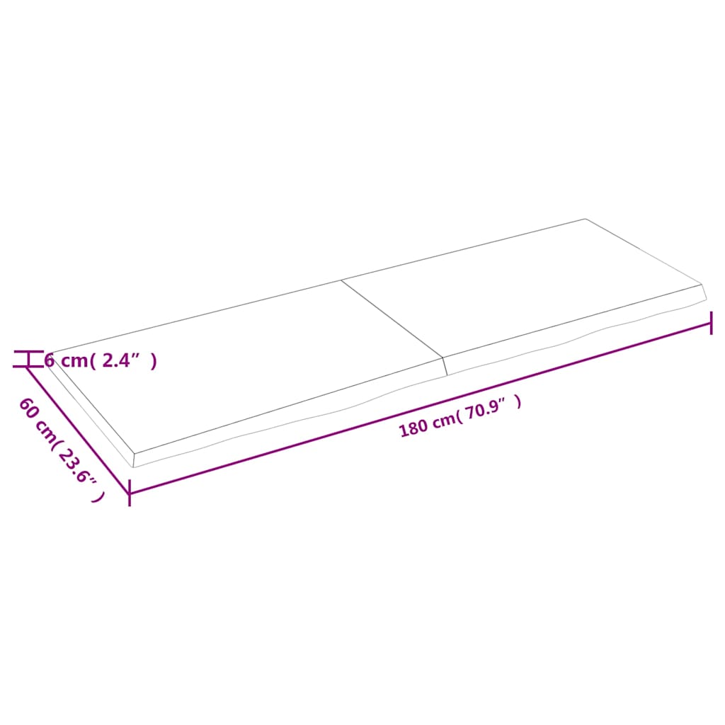 Wall shelf, dark brown, 180x60x(2-6) cm, solid oak