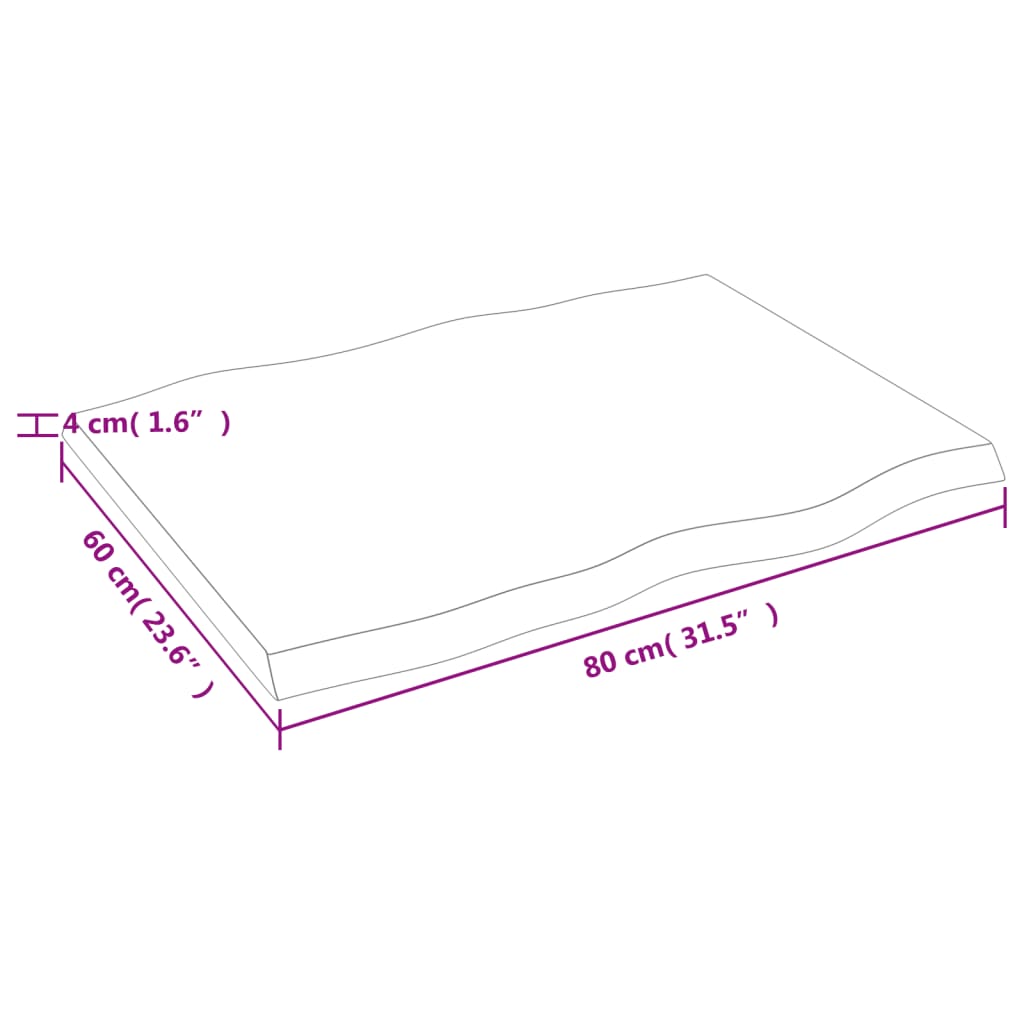 Tabletop, dark brown, 80x60x(2-4) cm, solid wood