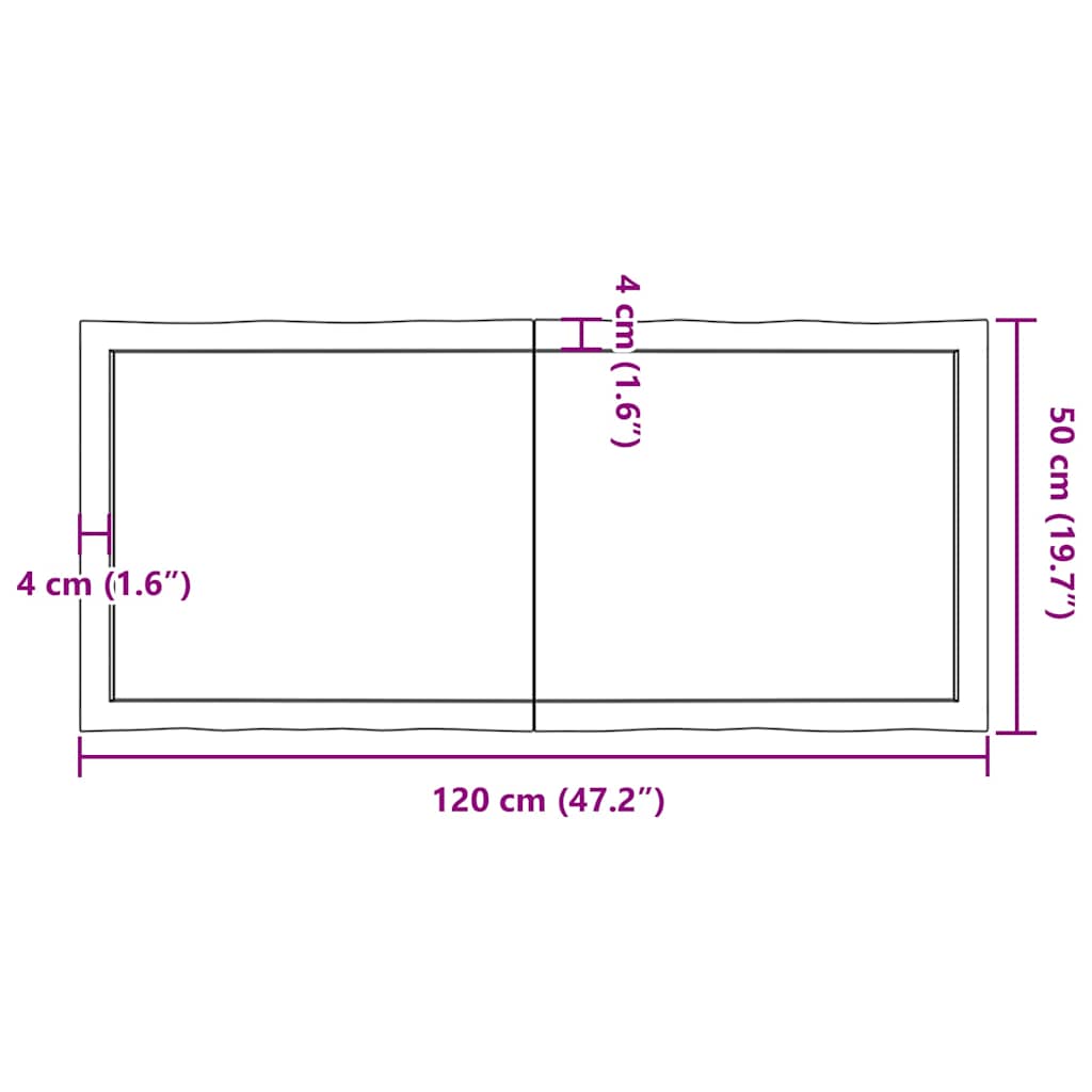 Tabletop, dark brown, 120x50x(2-6) cm, solid wood