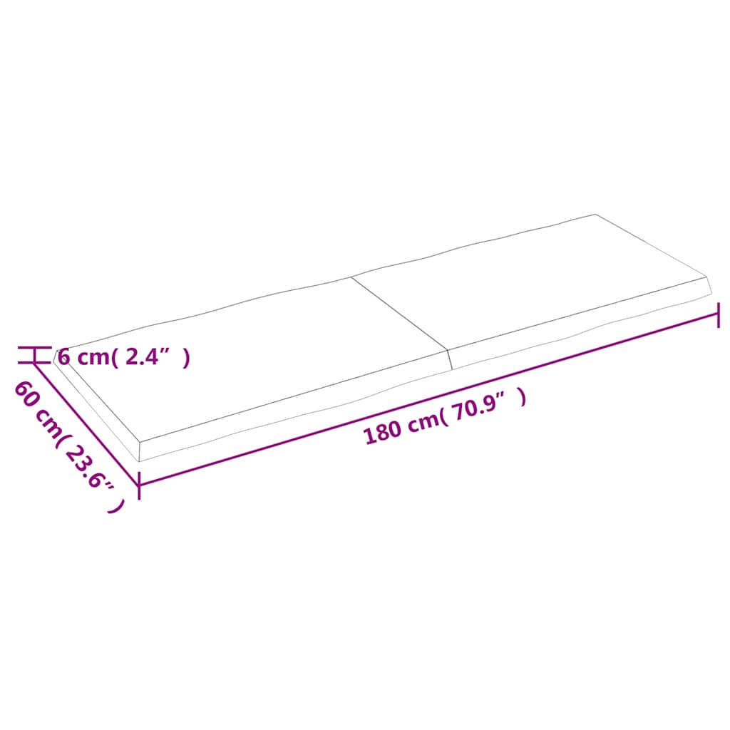 Countertop, dark brown, 180x60x(2-6) cm, solid wood