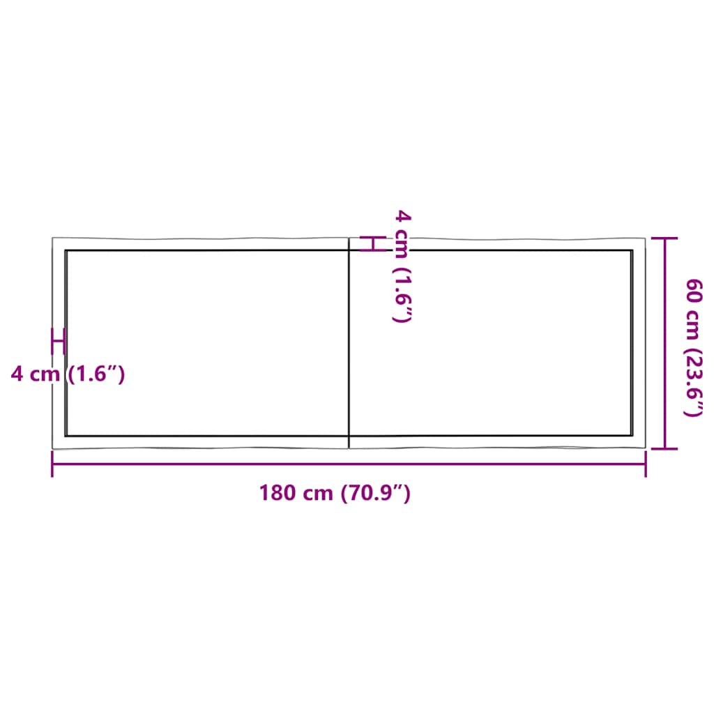 Countertop, dark brown, 180x60x(2-6) cm, solid wood