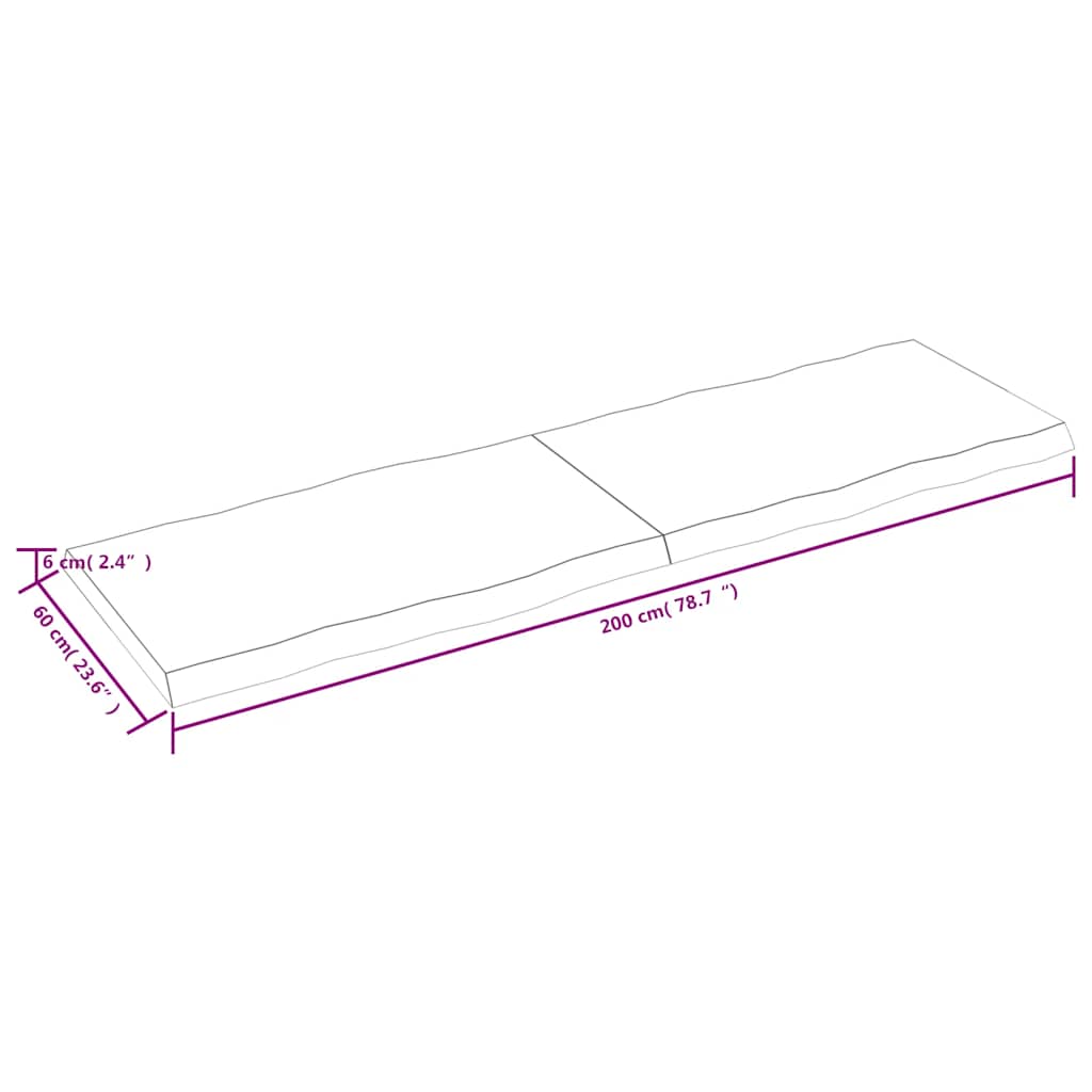 Stalviršis, tamsiai ruda, 200x60x(2-6) cm, medienos masyvas