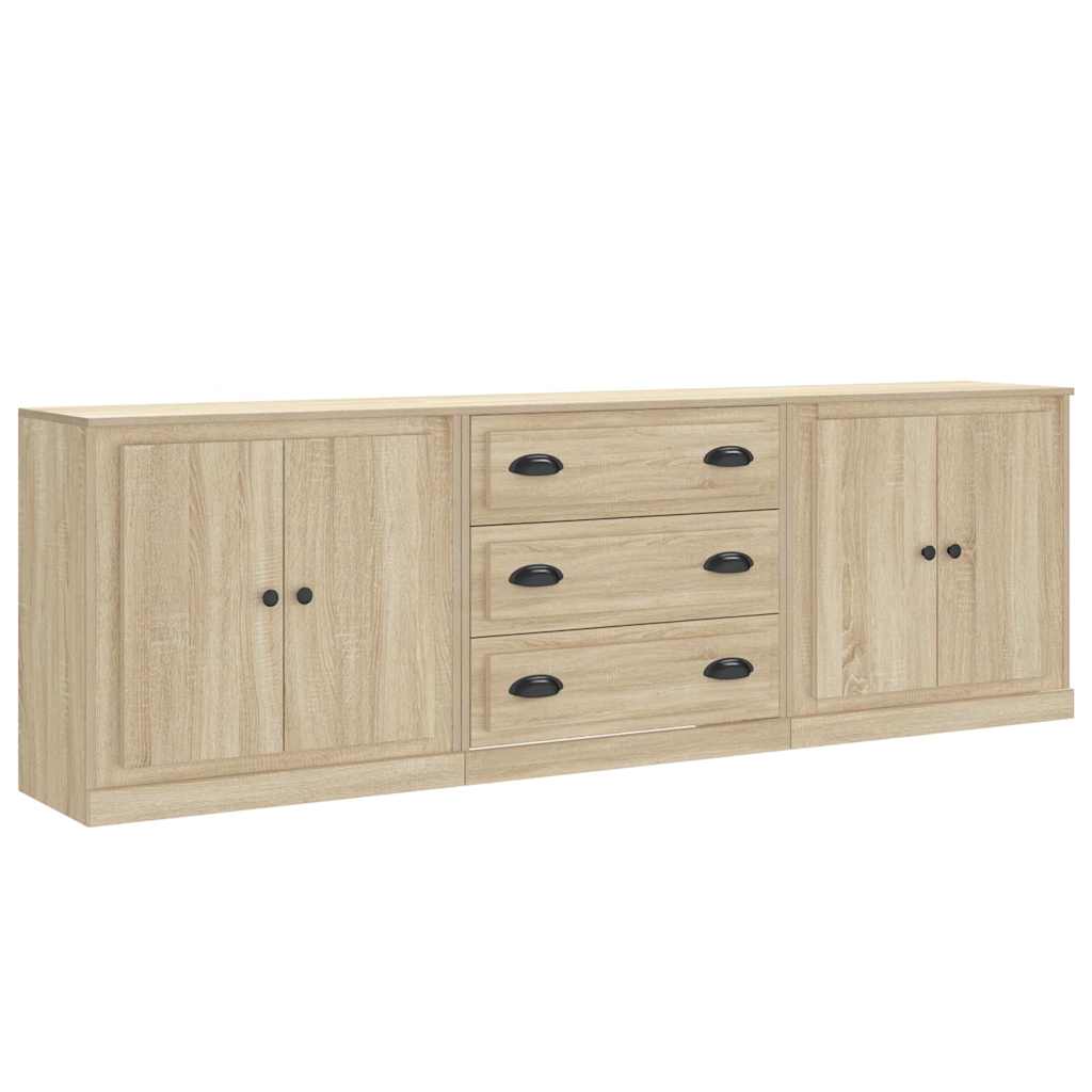 Side cabinets, 3 pcs., smoky oak, engineered wood