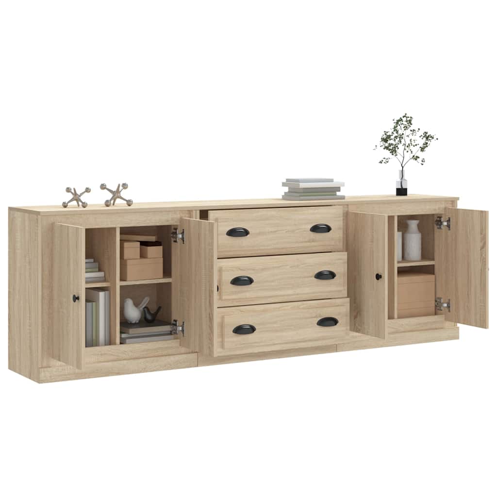 Side cabinets, 3 pcs., smoky oak, engineered wood