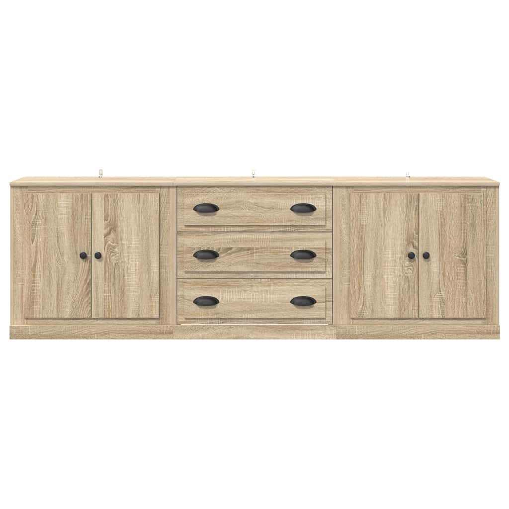 Side cabinets, 3 pcs., smoky oak, engineered wood